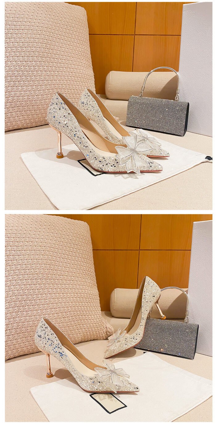 D888-51 Pointed High Heels Women's Stiletto Heel 2022 Spring New High Heels Xiuhe Main Wedding Dress Not Tired Feet Single - Image 8