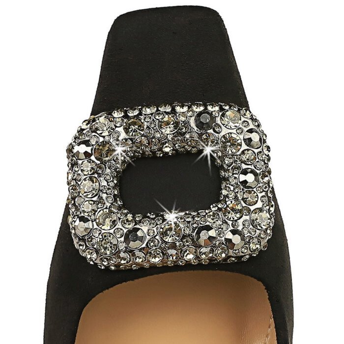 Bigtree Shoes 663-3k83 European and American Style Fashionable Banquet Women's Shoes Stiletto High Heel Suede Shallow Mouth Square Head Metal Rhinestone Buckle Single - Image 4