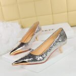 Bigtree Shoes 237-29 European and American Style Banquet Fashion Women's Shoes Mid-Heel Low-Cut Metal Pointed Shining Sequin Cloth Snake Pattern Pumps Women - Image 6