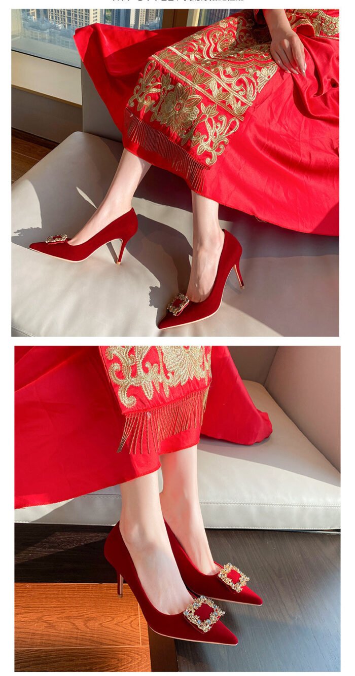 Runnig heels Runnig heels 878-31 Wedding Shoes Bridal Shoes Wedding Dress Two-Way Red High Heels Women's Shoes - Image 11