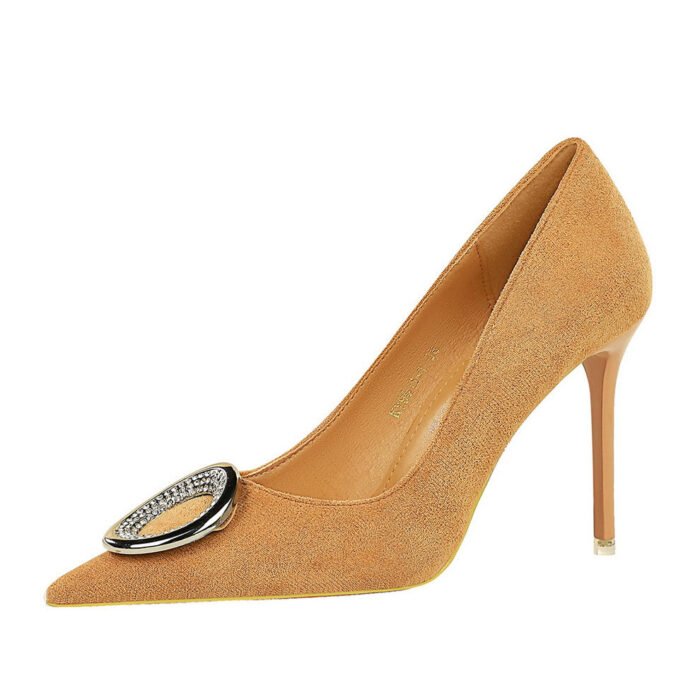 BIGTREE SHOES 9511-k61 banquet women's shoes pedicure slimming super high heel suede shallow mouth pointed-toe metal rhinestone buckle pumps high heel - Image 1