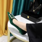 BIGTREE SHOES 237-K39 European and American Style Banquet Women's Shoes Stiletto Mid-Heel Thick Suede Shallow Mouth Pointed-Toe Metal Rhinestone Buckle Pumps - Image 2