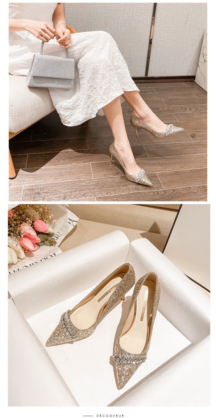 829-90 Wedding Bridal Shoes Pointed High Heels Women's Stiletto Heel Wedding Banquet Shoes - Image 8