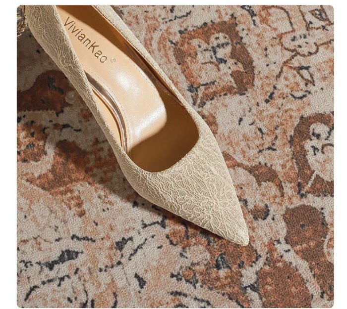 840-1 Heel Rhinestone Crown French Lace Wedding Shoes Bridal Shoes High Heel Shoes Niche High-Grade Stiletto Heel Pumps - Image 7