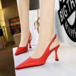 BIGTREE SHOES 3716-1 Korean Style Stylish Simple and Versatile Satin Women's Shoes High Heel Skinny Shallow Mouth Pointed-Toe Hollowed Back Strap Pumps - Image 3