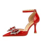 BIGTREE SHOES 8323-h17 Korean Style Banquet Women's Shoes High Heel Low-Cut Pointed Patent Leather Hollow Rhinestone Bow Strap Sandals - Image 5