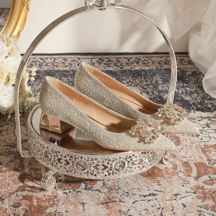 3118-6 Bridal Wedding Shoes Not Tired Women's French Flat Pointed Lace Elegant Single-Layer Shoes Pregnant Women Can Wear Daily - Image 1
