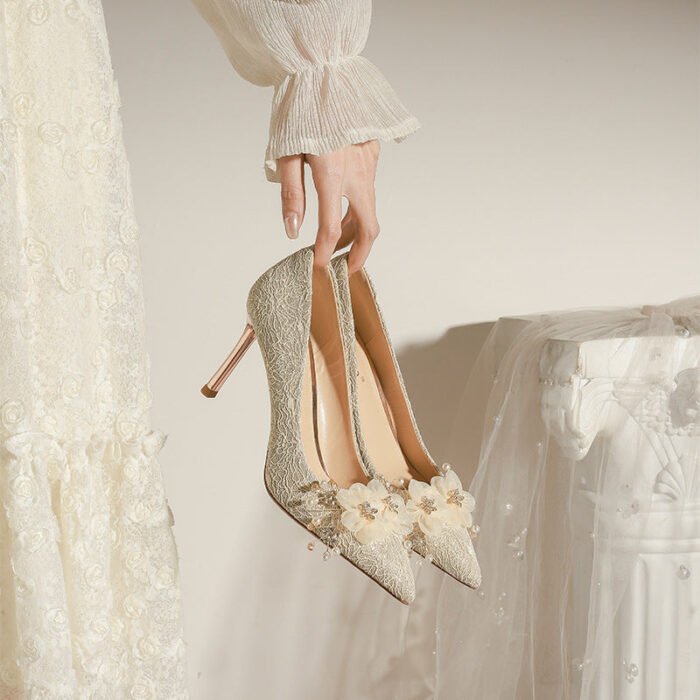 840-105 Crystal Flowers Wedding Shoes Niche Wedding Dress Xiuhe Dress Two-Way Bridal High Heels Stiletto Heel - Image 4