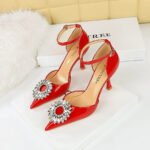 BIGTREE 8323-K29 European and American Style High Heel Low-Cut Pointed-Toe Hollowed SUNFLOWER Rhinestone Buckle Strap Sandals Women's High Heels - Image 3