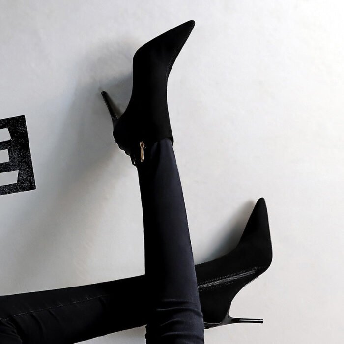 BIG TREE SHOES 173-7 European and American Retro Fashion Sexy Nightclubs Thinner Stiletto Heel Suede Slingback Pointed Toe Winter Boots - Image 2