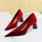 BIGTREE SHOES 6188-9 High Heels Chunky Heel Women's Shoes Suede Velvet Shallow Pointed Toe Single Shoes