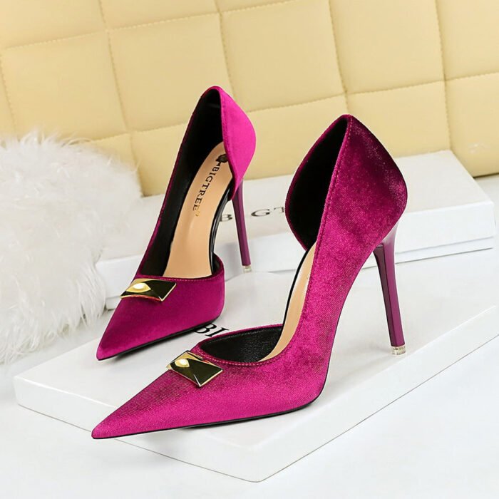 BIG TREE SHOES 1363-K81 European and American Style Banquet Super High Heel Stiletto Low Mouth Pointed Side Hollow Xi Shi Suede High Heel Pumps Women - Image 4