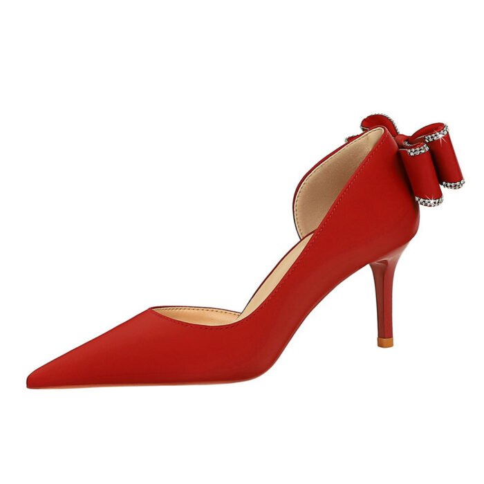 Bigtree shoes 3226-ah36m Korean style fashion banquet women's shoes high heel stiletto low mouth pointed toe side hollow back bow pumps - Image 5