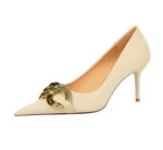 7239-A1 European and American fashion banquet women's shoes fine heel high heel shallow pointed metal buckle single shoes high heels - Image 31