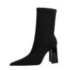 BIG TREE SHOES 318-8 European and American Style Thinner Thick Heel Super High Heel Suede Pointed Toe Winter Short Ankle Boots Female Boots