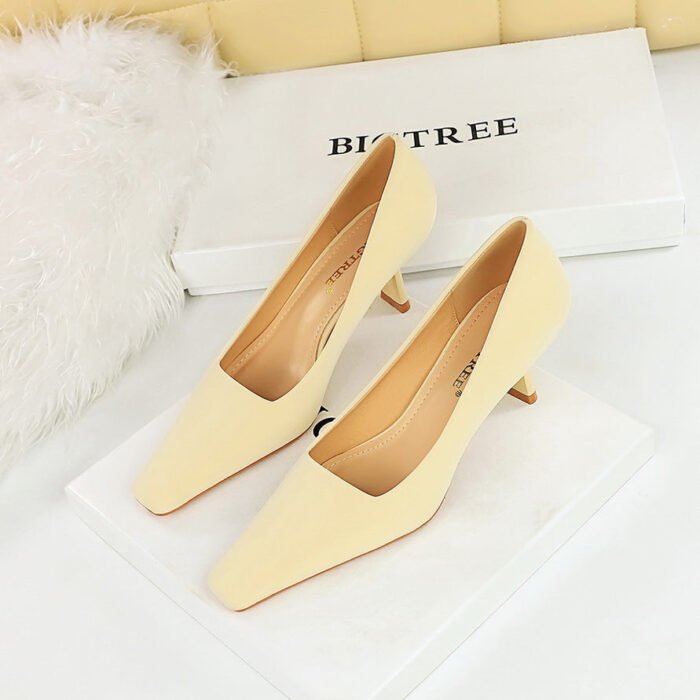 big tree shoes 6183-5 European and American Style Retro Women's Shoes Stiletto Heel Shallow Mouth Square Toe Simple Pedicure Slimming Spring and Autumn Single-Layer Shoes Women - Image 4