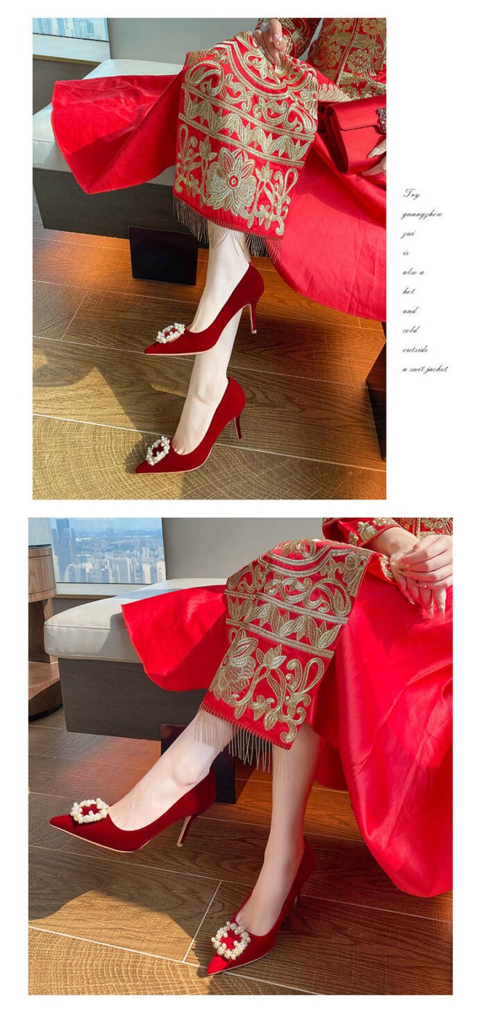 Runnig heels Runnig heels 878-89 Wedding Shoes Wedding Dress Two-Way Red High Heels Women's Shoes Large and Small Size - Image 10