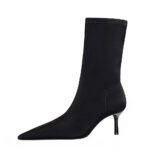 BIG TREE SHOES 328-1 European and American Style Fashionable Simple Stiletto Heel Shallow Mouth Pointed Elastic Lycra Slimming Pedicure Women's Boots Short Boots - Image 5