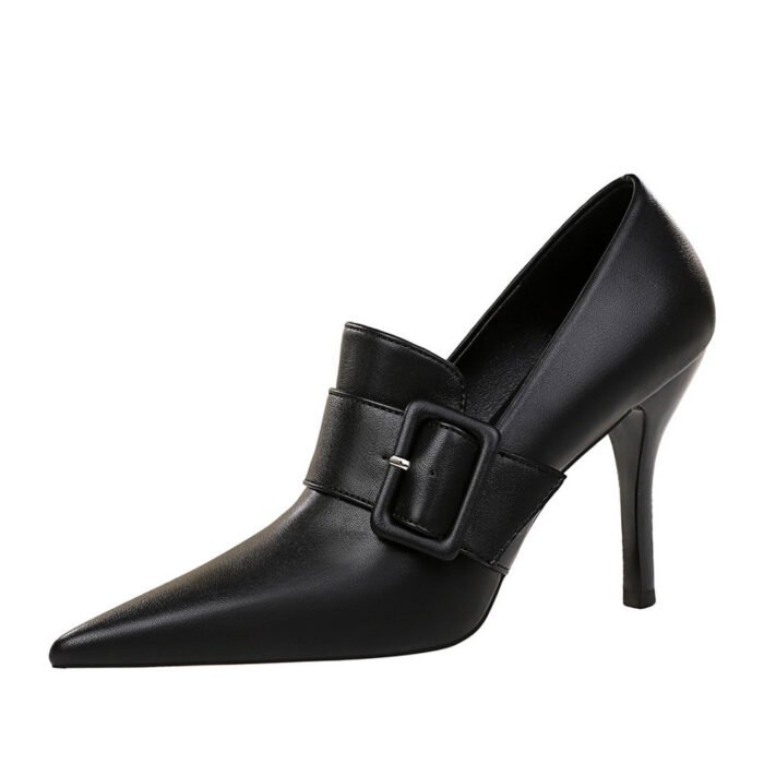 BIGTREE SHOES 958-2 European and American High Heels Women's Shoes Wine Glass Heel Super High Heel Pointed Belt Buckle Decoration Deep Mouth Pumps High-Cut Shoes - Image 5