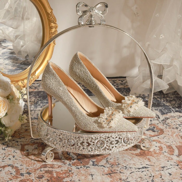 840-7 Stick Pearl Crystal Flower Wedding Shoes Xiuhe Wedding Dress Two-Way Wear Niche Not Tired Feet Stiletto Heel Bride Pumps Women - Image 1