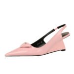 BIG TREE SHOES 1097-k27 Korean Style Fashion Patent Leather Shallow Mouth Pointed-Toe Hollowed Back Strap High Heel Wedge Shoes Women's Shoes High Heels - Image 5