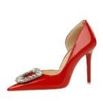 BIG TREE SHOES 638-K30 European and American Style Banquet Women's Shoes High Heel Low-Cut Pointed Toe Side Hollow Rhinestone Buckle Pumps Wedding Shoes High Heels - Image 5