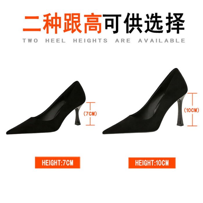 Bigtree Shoes 3767-A1 European and American Style Fashion Simple and Thin High Heels Wine Cup Heel High Heel Low-Cut Pointed Toe Suede Women's Shoes - Image 4