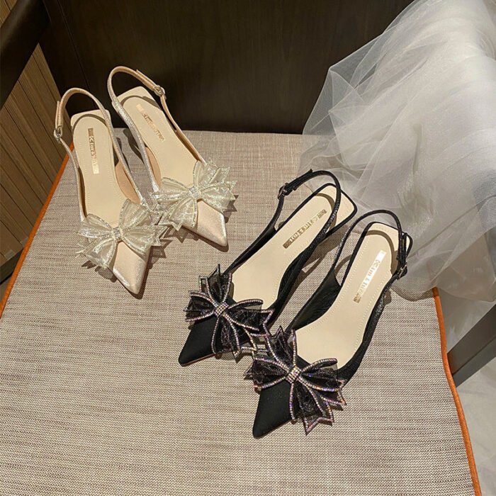 616-51 Pointed High Heels Women's New Elegant Mesh Butterfly Rhinestone Casual Shoes - Image 4