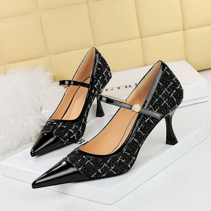 BIGTREE SHOES 3739-A6 French Style Classic Style Elegant Shallow Mouth Pointed Pearl Ankle-Strap High Heel Pumps Women's Shoes High Heels - Image 2