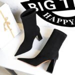 318-8Women's high-heeled boots suede thick ankle boots pointed shoes-Bigtree shoes - Image 3