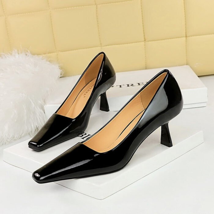 BIG TREE SHOES 6183-1 Korean Style Spring and Autumn Fashion Simple Patent Leather Women's Shoes Stiletto Heel Low-Cut Square Toe All-Matching High Heels Pumps - Image 3