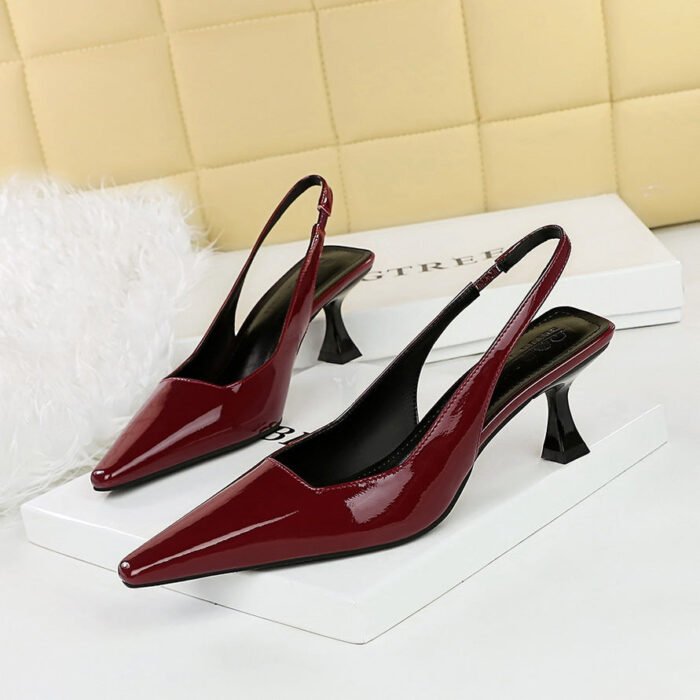 BIGTREE SHOES 2a02 European and American Style Retro Simple Women's Shoes Wine Cup Heel High Heel Low-Cut Square Toe Hollow Back Strap Back Open Shoes - Image 2