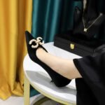 BIGTREE SHOES 237-K79 Korean Style Banquet Women's Shoes Mid Heel Thick Suede Shallow Mouth Pointed-Toe Metal Rhinestone Pearl Buckle Pumps Women - Image 3