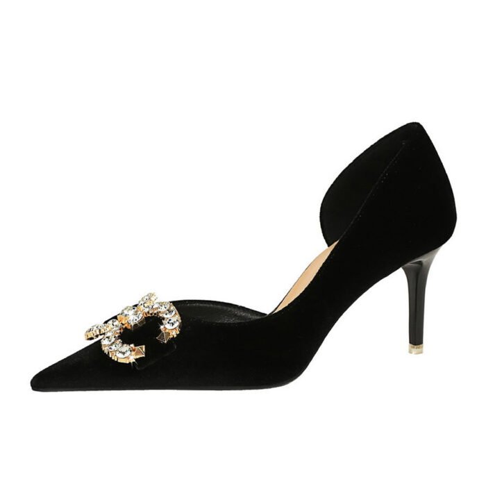 BIGTREE SHOES 1363-Ak77 Banquet High Heels Women's Shoes Suede Shallow Mouth Pointed Toe Side Hollow Rhinestone Pearl Bow Pumps - Image 5