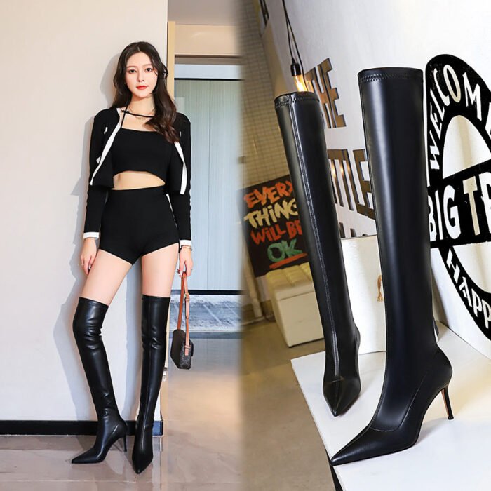 BIG TREE SHOES 315-a16 European and American Fashion Sexy Nightclubs Thinner Simple Boots Stiletto Heel Pointed Toe Leg Trimming over the Knee Length - Image 3