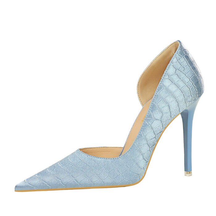 BIG TREE SHOES 1298-5 Korean Style Fashion Banquet High Heel Shoes Stiletto Women's Shoes Vintage Stone Pattern Satin Side Hollow High Heel Pumps - Image 5