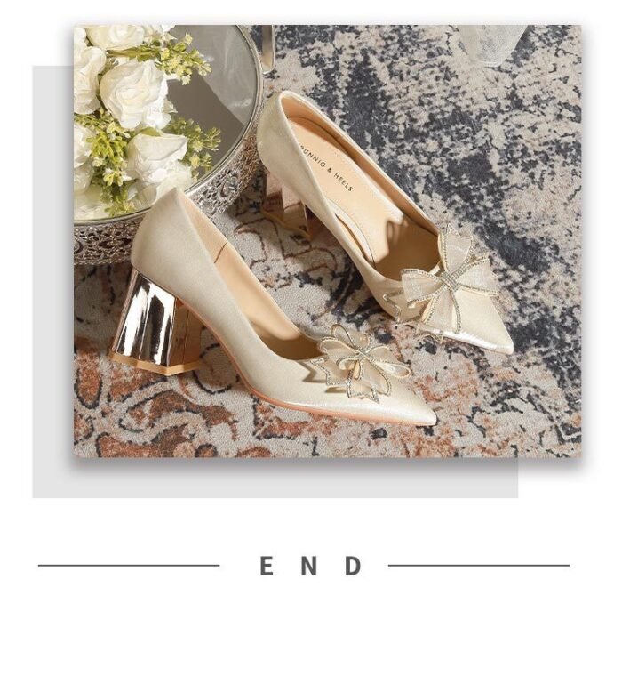7118-51 Apricot Flower High Heel Women's Chunky Heel High-Grade Xiuhe Wedding Dress Engagement Annual Meeting Pumps - Image 13