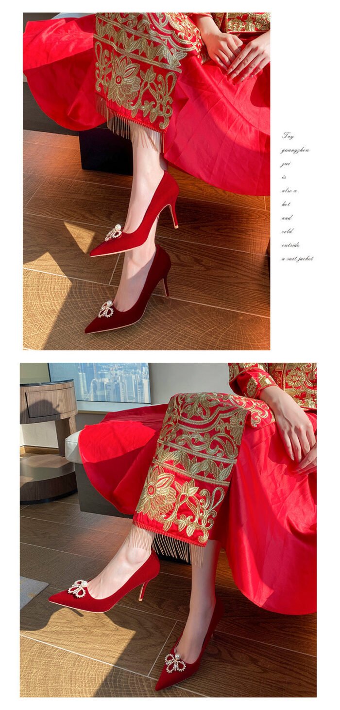 Runnig heels Runnig heels 878-13 Bridal Shoes Wedding Dress Red High Heels New Single Layer Shoes - Image 10