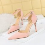 283-17 Korean Style High Heel Shoes Metal Heel Stiletto Heel Shallow Mouth Pointed Toe Suede Hollow Hollow-out Strap Sandals - Image 2