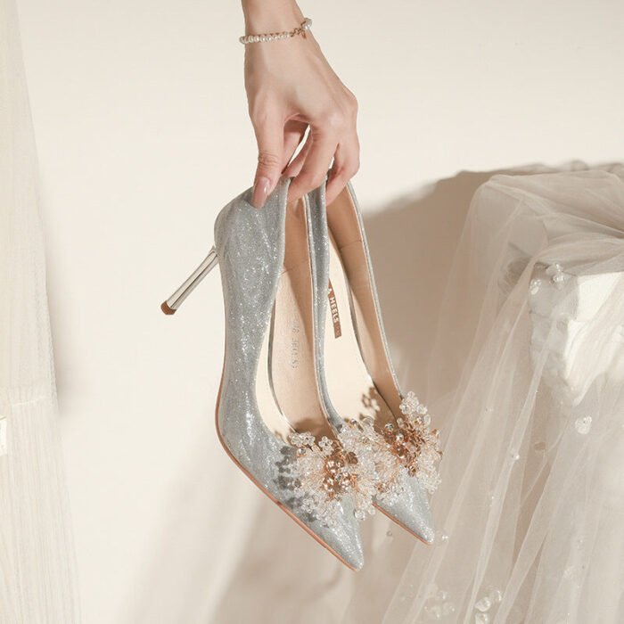 828-10 Pointed High Heel Shoes for Women Stiletto Wedding Shoes Bridal Shoes Crystal Shoes 31-Size 43 - Image 1