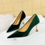 BIG TREE SHOES 1818-2 European and American Style Fashion Simple Banquet High Heels Metal Heel High Heel Xi Shi Suede Low-Cut Pointed-Toe Shoes - Image 2