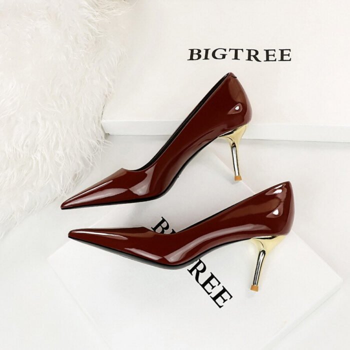 7122--1Leather high heels sexy party shoes metal stiletto shoes-Bigtree shoes - Image 2
