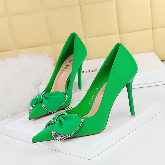 BIGTREE SHOES 18249-h31 European and American Style Banquet Women's Shoes High Heels Stiletto Low-Cut Pointed Toe Satin Rhinestone Bow Pumps - Image 3