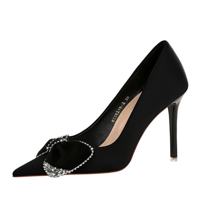BIGTREE SHOES 18249-h31 European and American Style Banquet Women's Shoes High Heels Stiletto Low-Cut Pointed Toe Satin Rhinestone Bow Pumps - Image 5