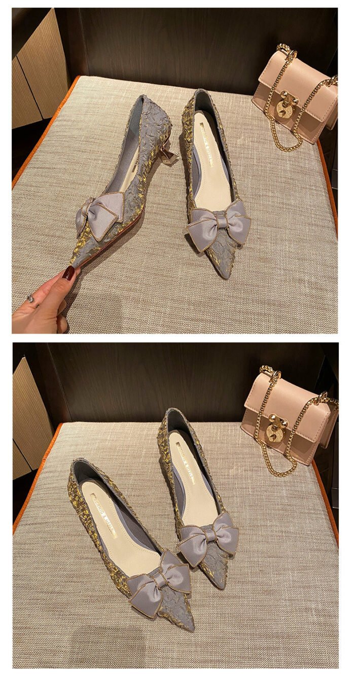2045-117 High Heels Women's New Bow Pointed Toe Low-Cut Shoes - Image 10