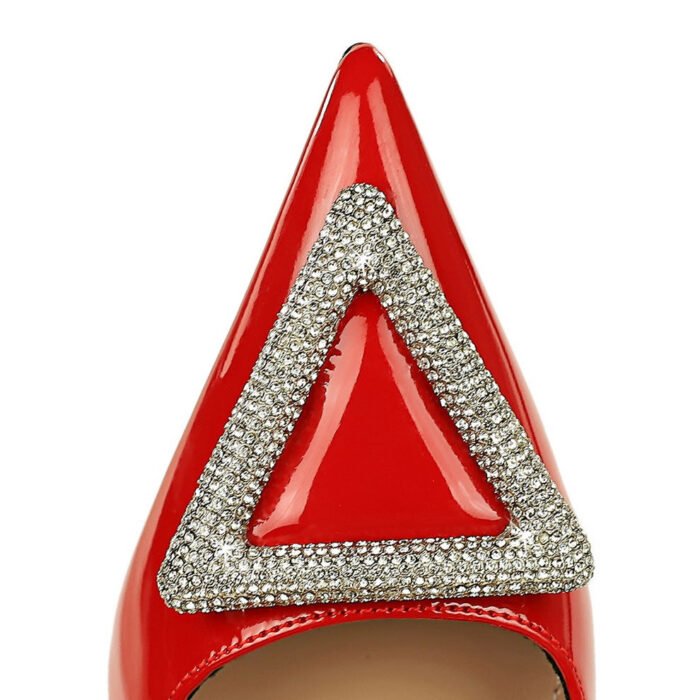 Bigtree Shoes 6122-8 K36 Banquet Women's Shoes Patent Leather Low-Cut Pointed-Toe Super High Heel Triangle Metal Rhinestone Buckle High Heel Pumps - Image 4