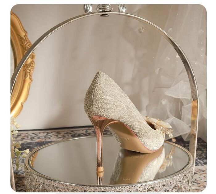 840-105 Crystal Flowers Wedding Shoes Niche Wedding Dress Xiuhe Dress Two-Way Bridal High Heels Stiletto Heel - Image 13