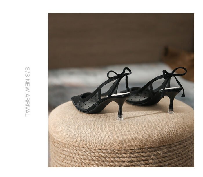 698-50 Mesh High Heels Women's New Hollow-out Elegant Fairy Fashion Back Open Shoes - Image 11
