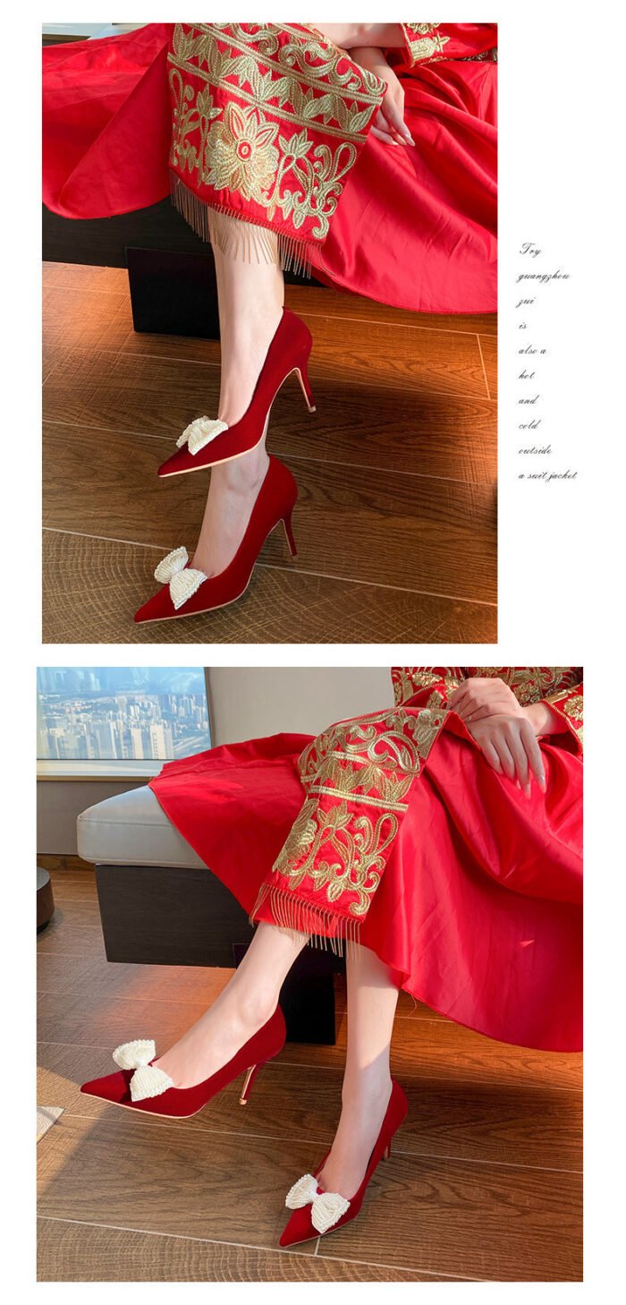Runnig heels Runnig heels 878-43 Wedding Shoes Bridal Shoes Wedding Dress Red High Heels Women's Shoes Large and Small Size - Image 12