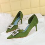 BIGTREE SHOES 6168-Ak50 Korean Style Fashion Banquet Women's Shoes Stiletto Heel Cloth Shallow Mouth Pointed-Toe Metal Rhinestone Buckle Pumps - Image 3